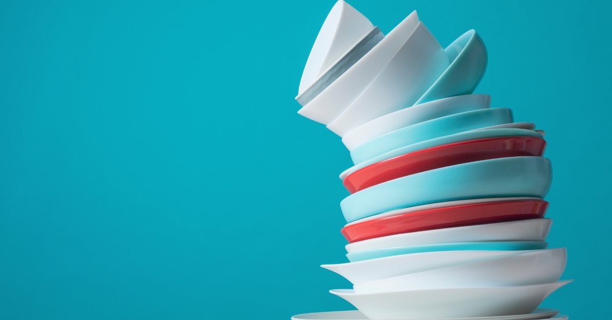 Unstable stack of dishes