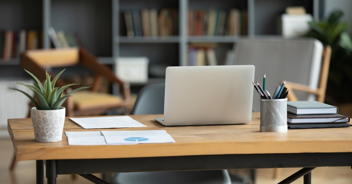 workplace with computer in apartment