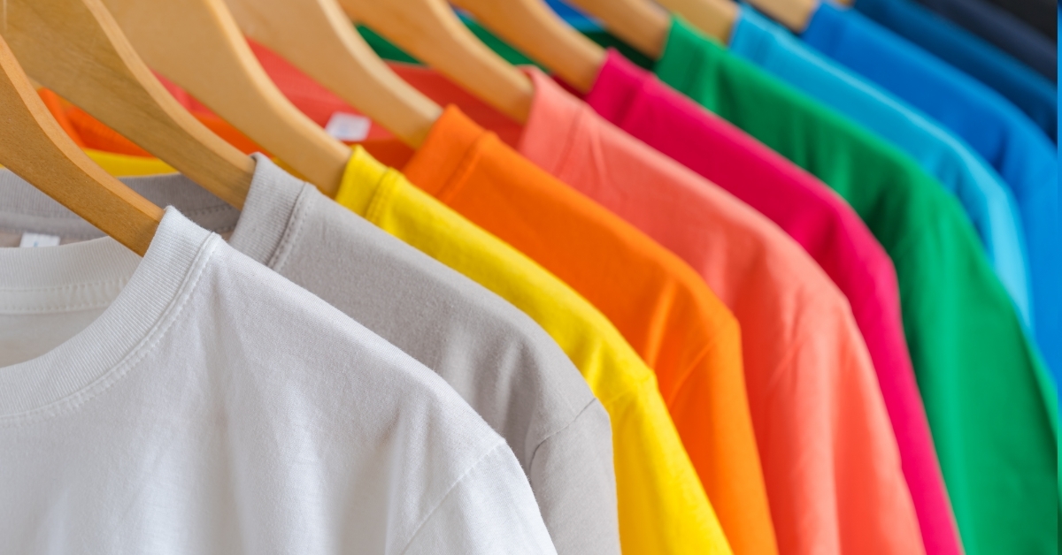 colorful t shirts on hangers