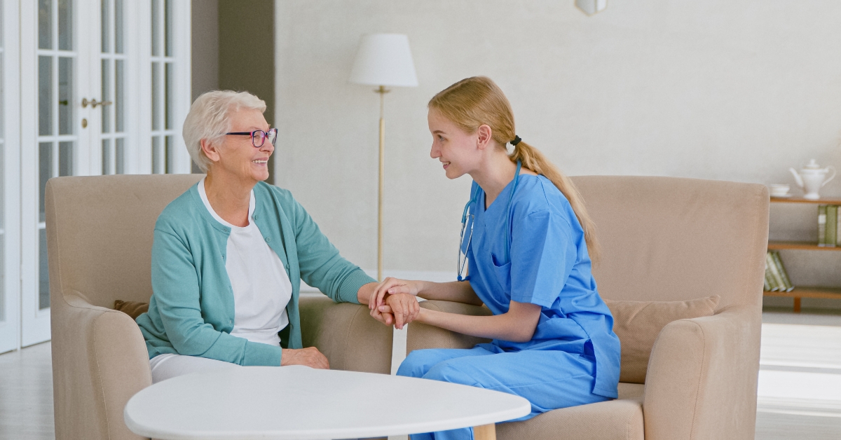 doctor cheering up mature lady