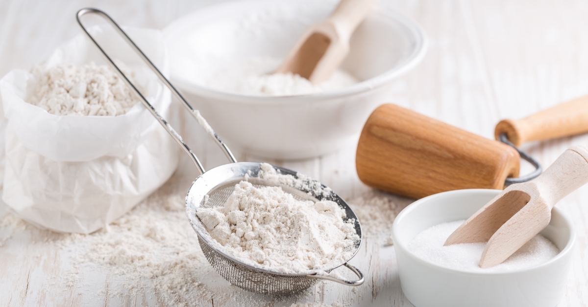 Spelt flour sugar with baking ingredients