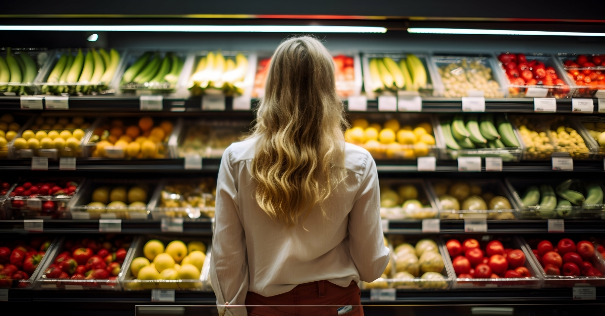 woman buying fruits at grocery store
