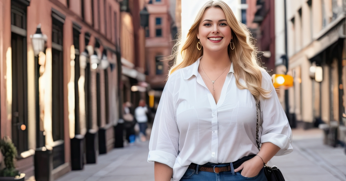 confident overweight woman walking