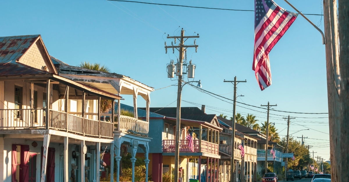 American flag in street Cedar Key
