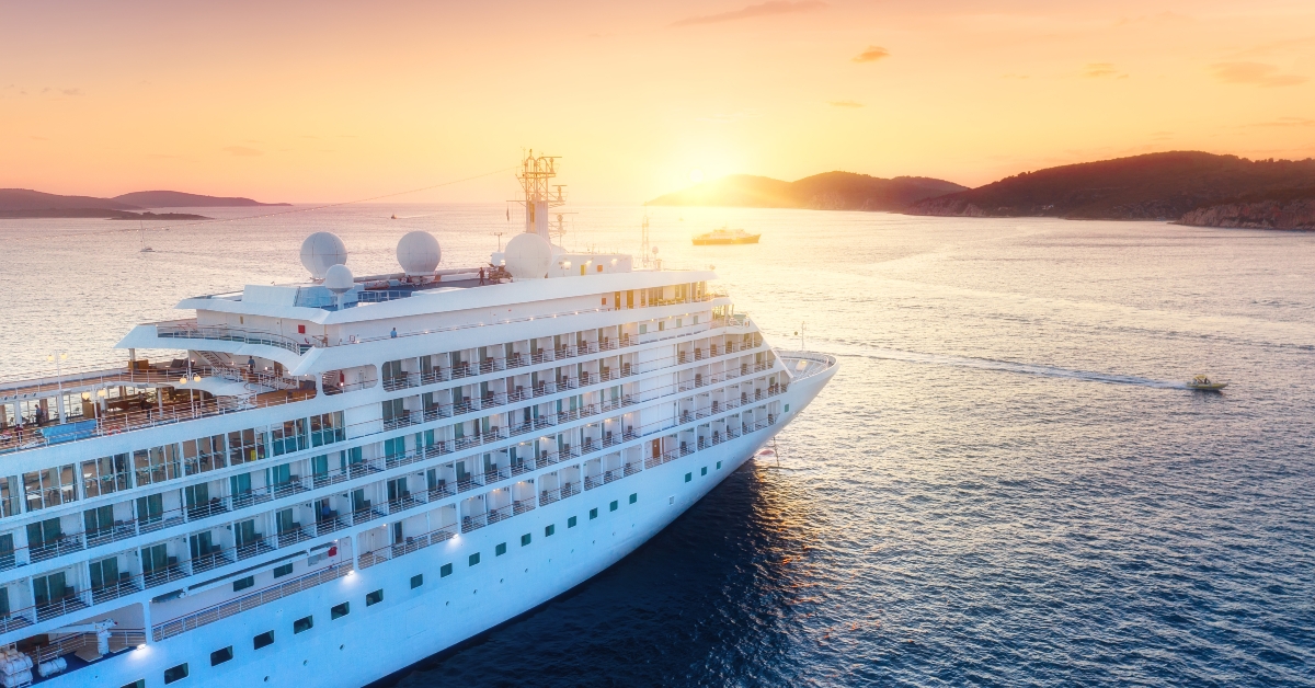 cruise ship at sunset