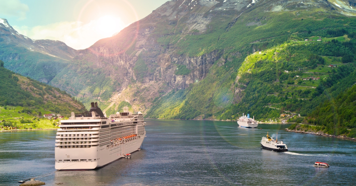 cruise ship in norvegian fjord