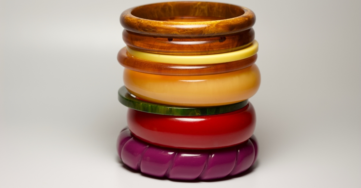 stack of vintage bakelite bangle bracelets