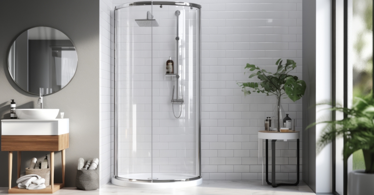 bathroom with a white tile wall