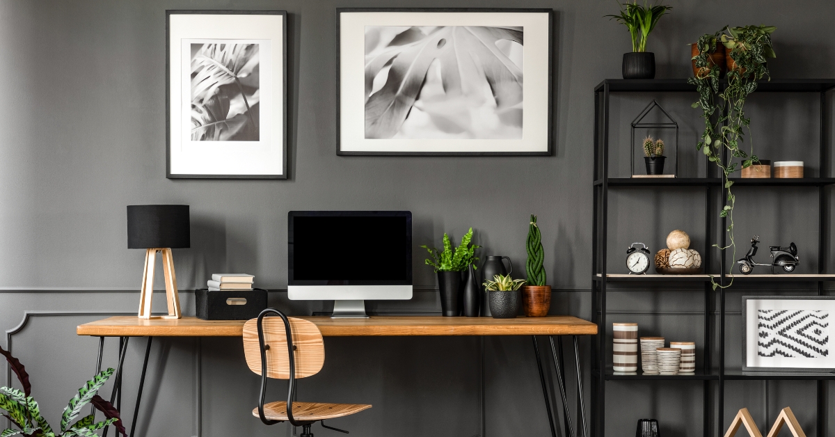 posters in natural home office