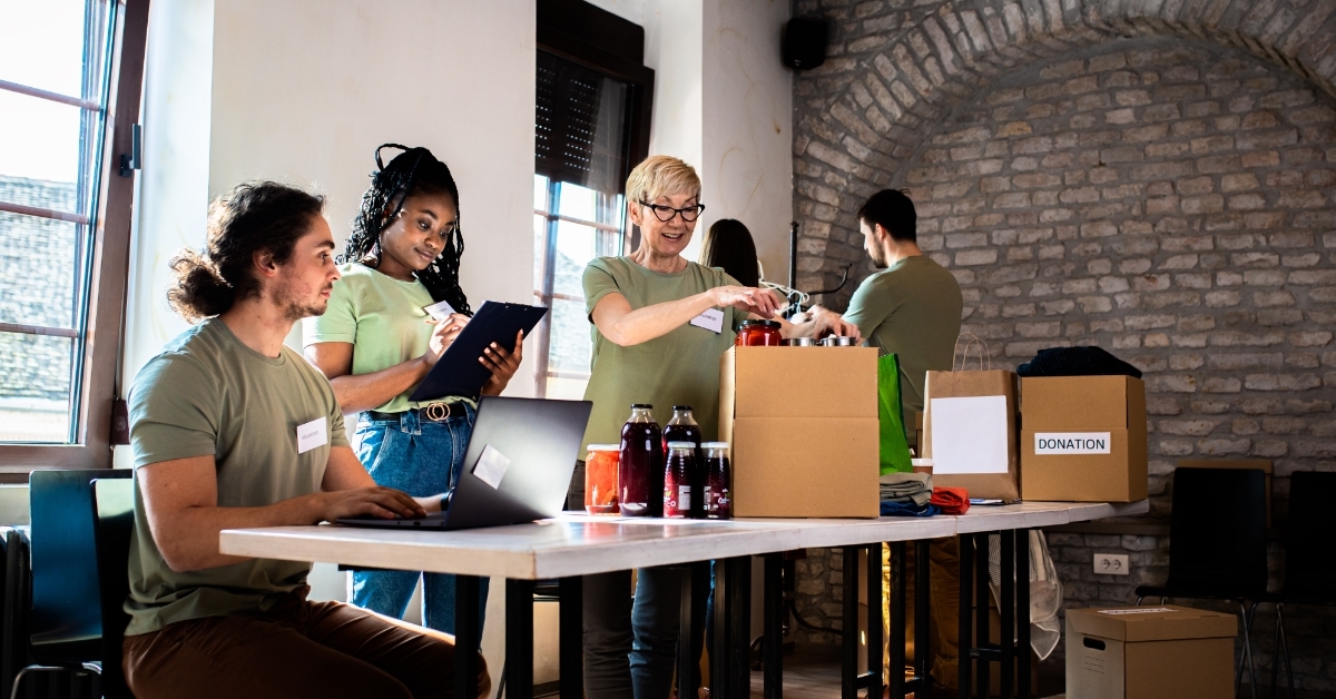 volunteers working in community donation center