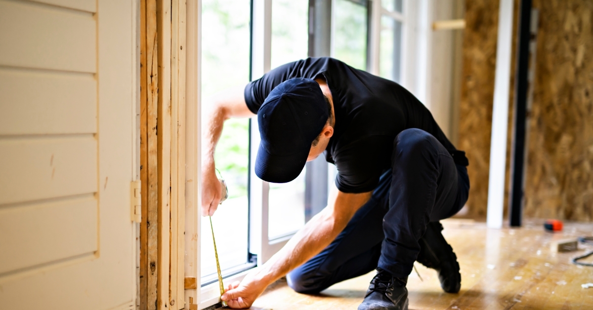 man installing Double Sliding Patio Door