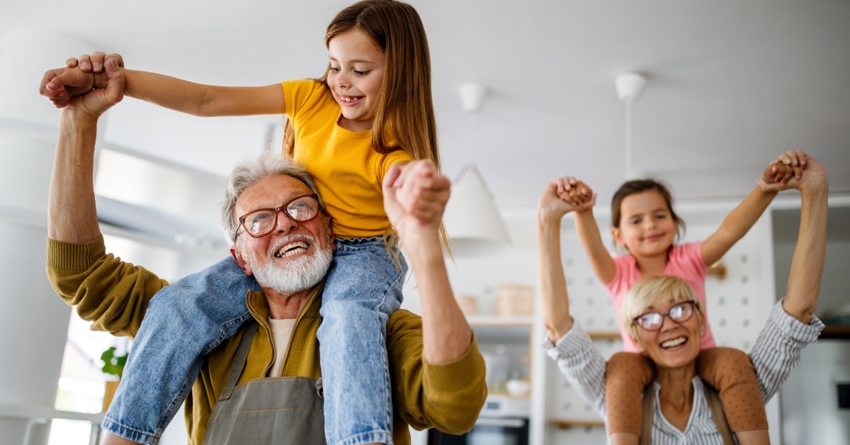 grandchildren having fun with grandparents