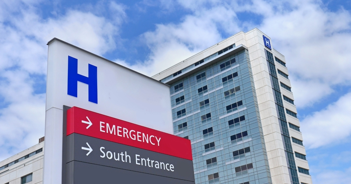 direction signboard outside hospital building