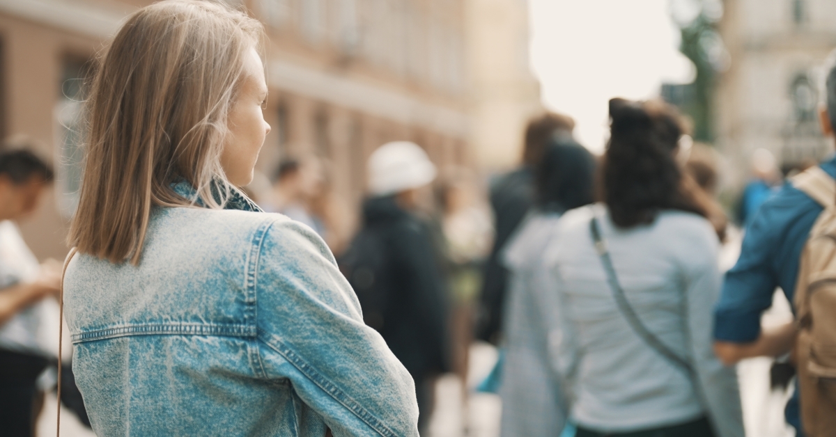 Female tourist touring old town