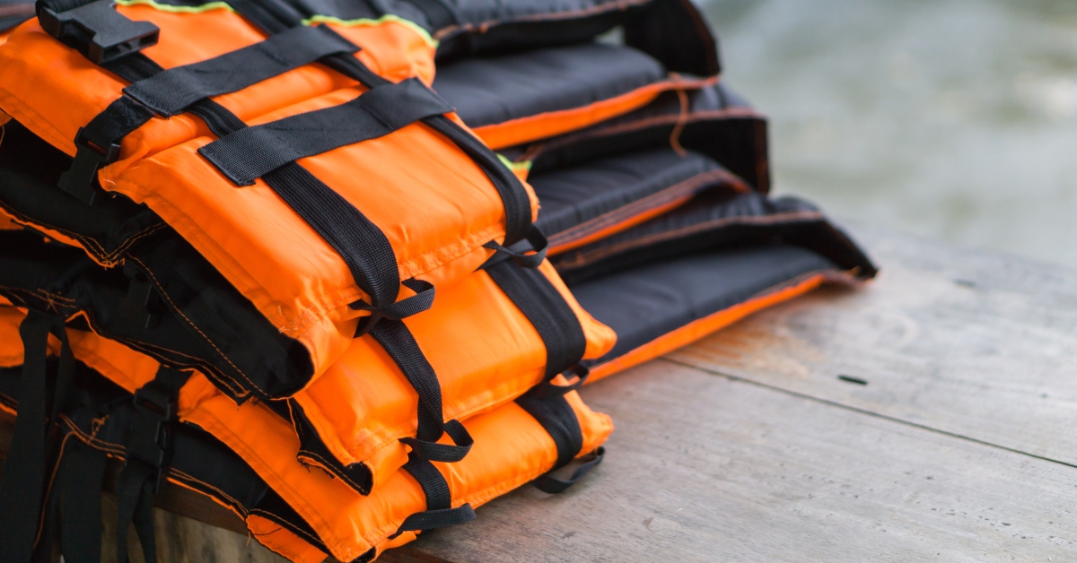 life jacket on wood table