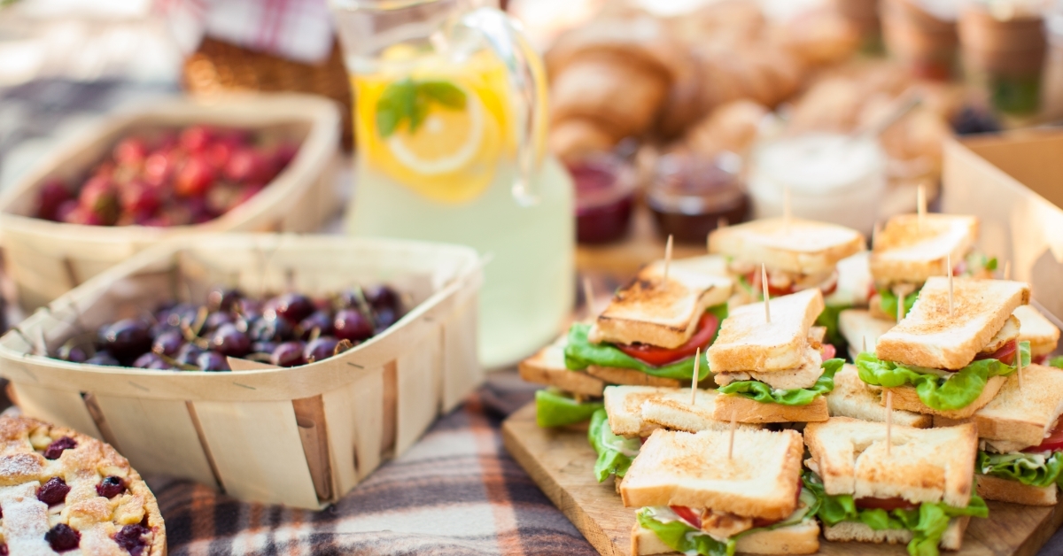 snacks on picnic mat outdoors