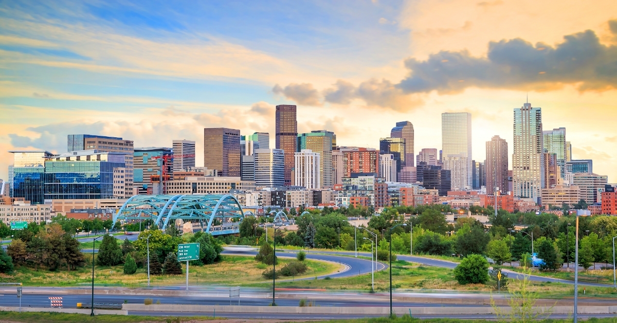 Denver skyline at twilight