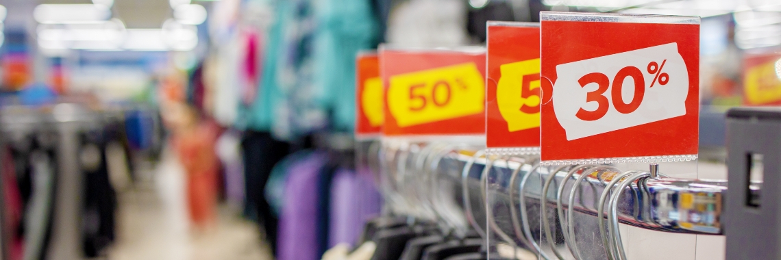 red stand with a big discount 