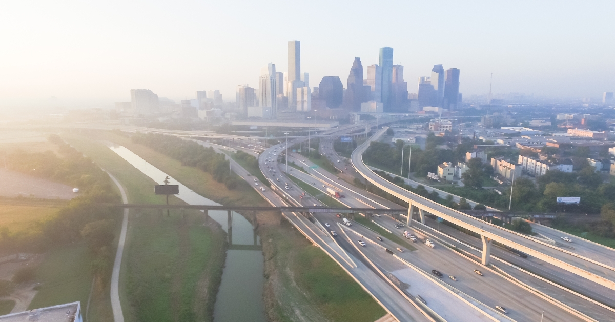 aerial view of downtown houston