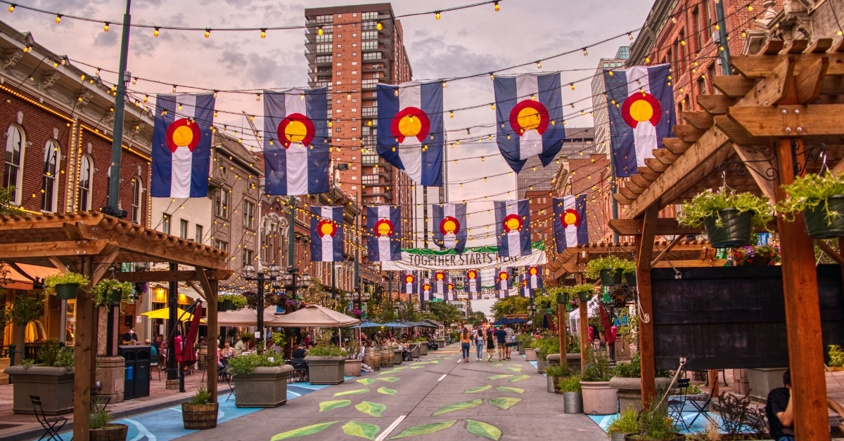 Larimer Square with tourists in street