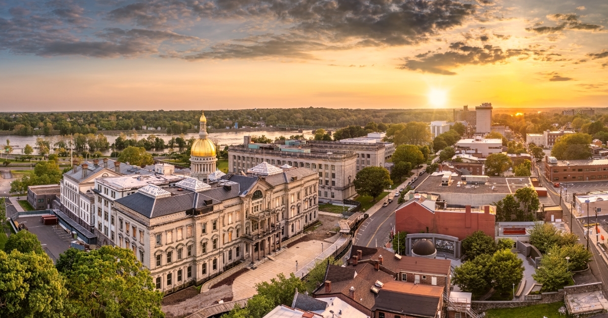 Trenton New Jersey skyline at sunset