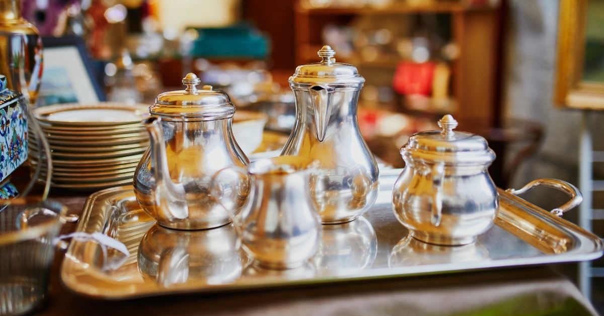 Antique dishware for sale on flea market