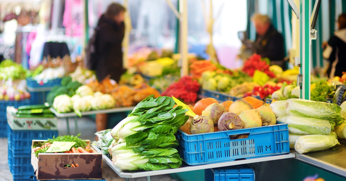 bunches of organic vegetables sold