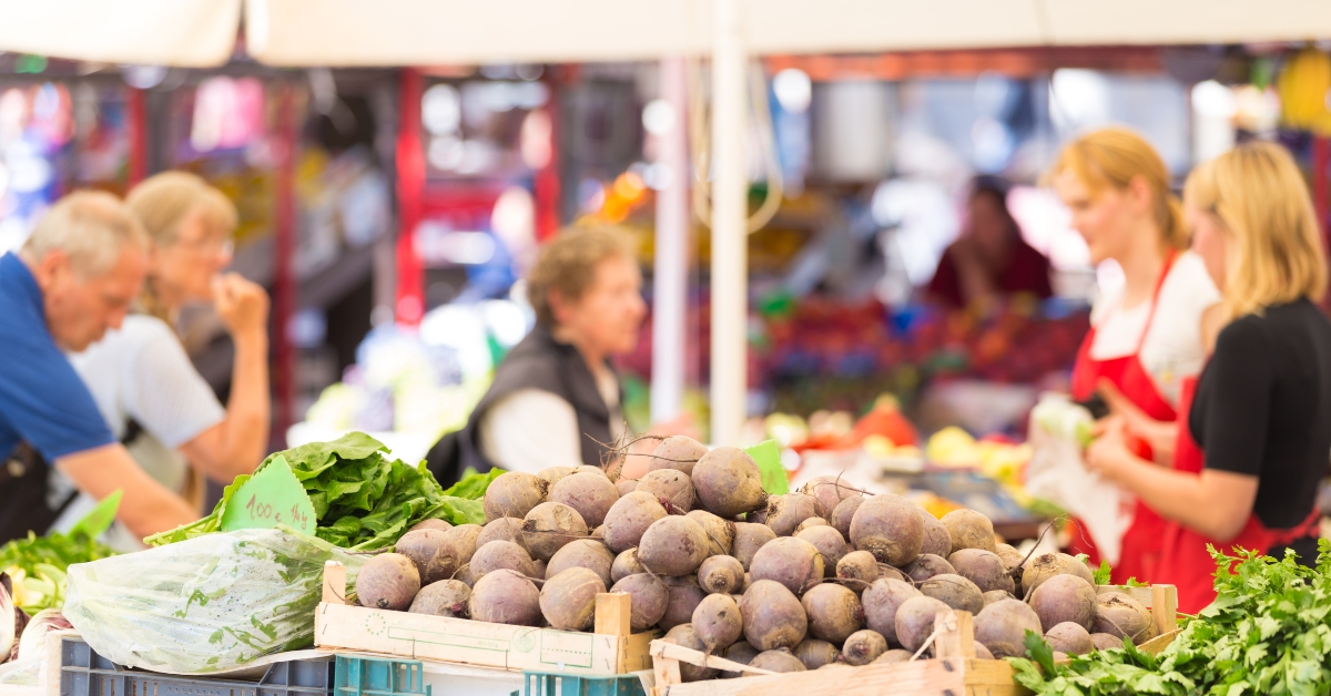 market stall with organic vegetable