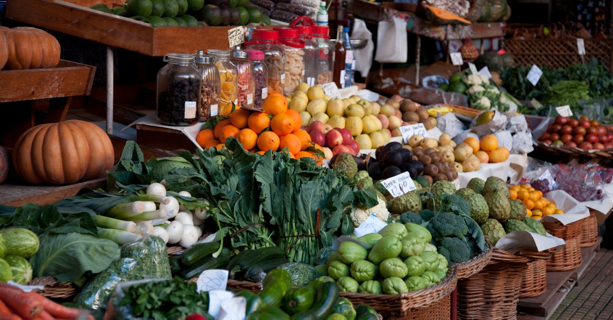 vegetables displayed on market stall
