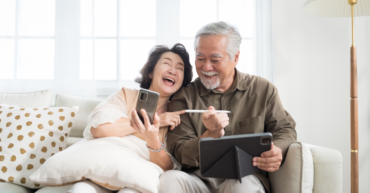 happy asian senior couple