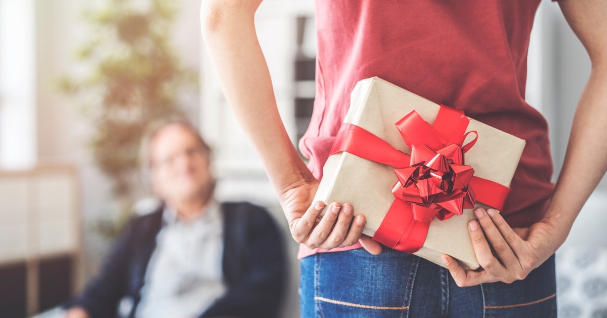 little daughter surprises father with gift