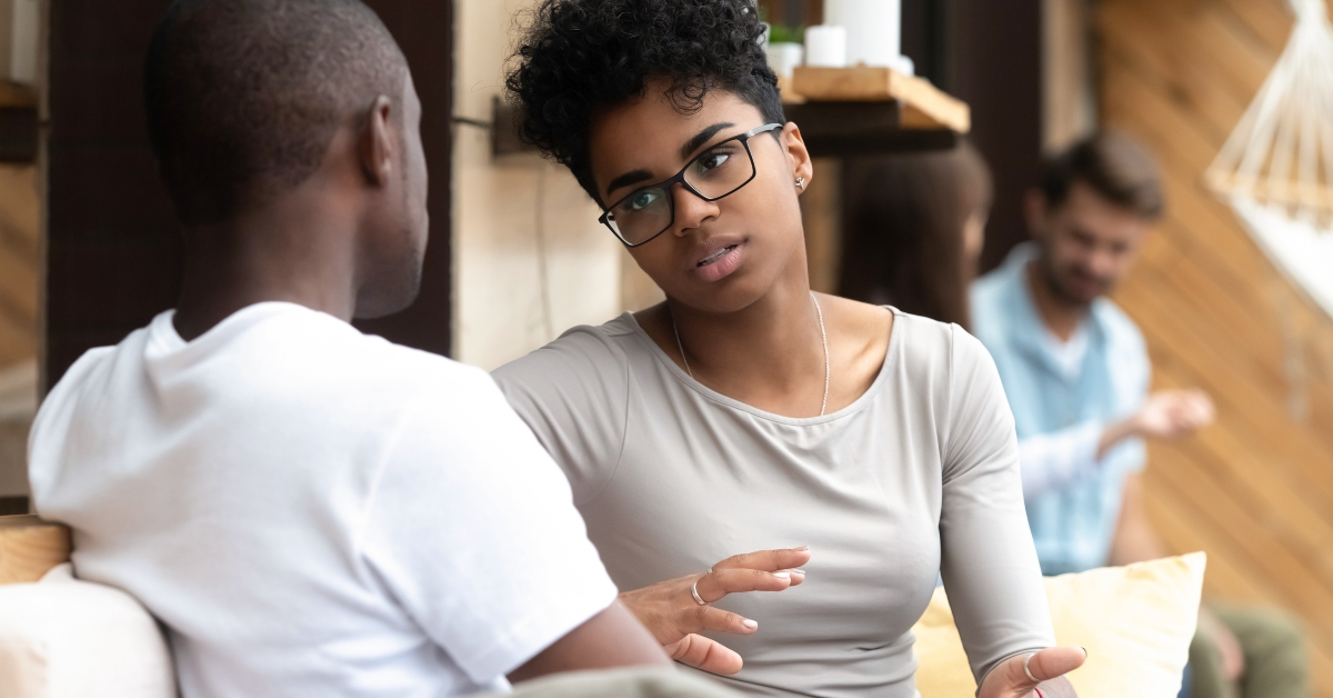 woman talking with man