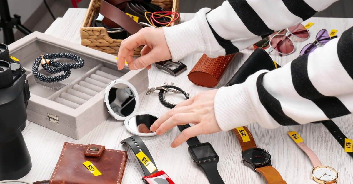 woman choosing accessories from table
