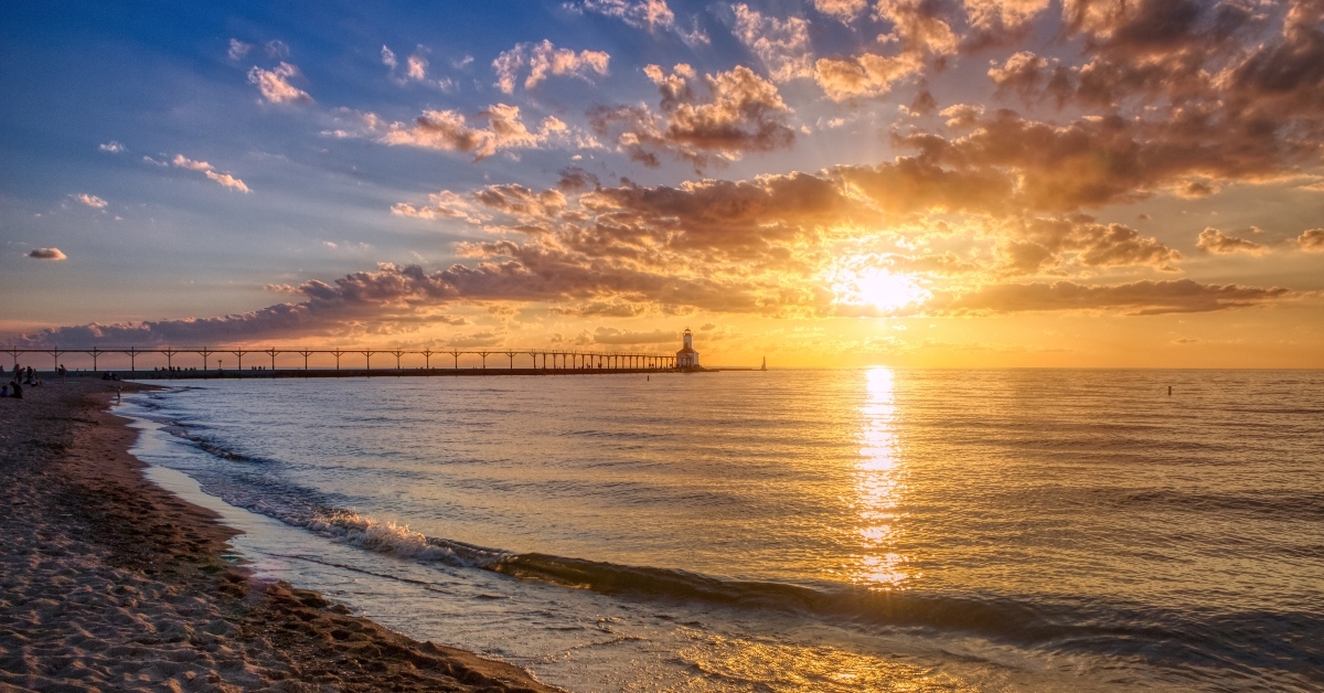 dramatic sunset at michigan city
