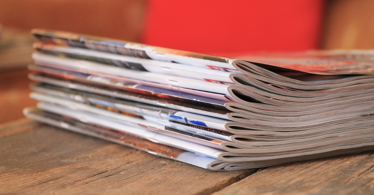 old magazines on table
