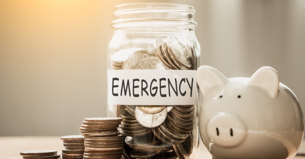 coins jar with emergency fund label