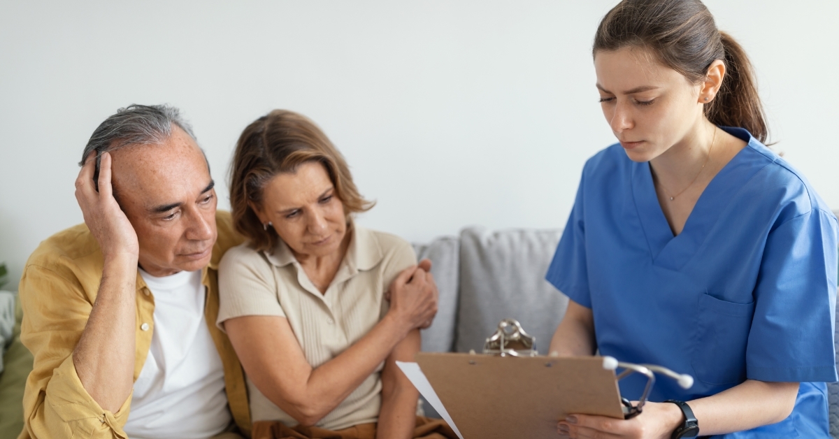 Doctor telling diagnosis to senior patients