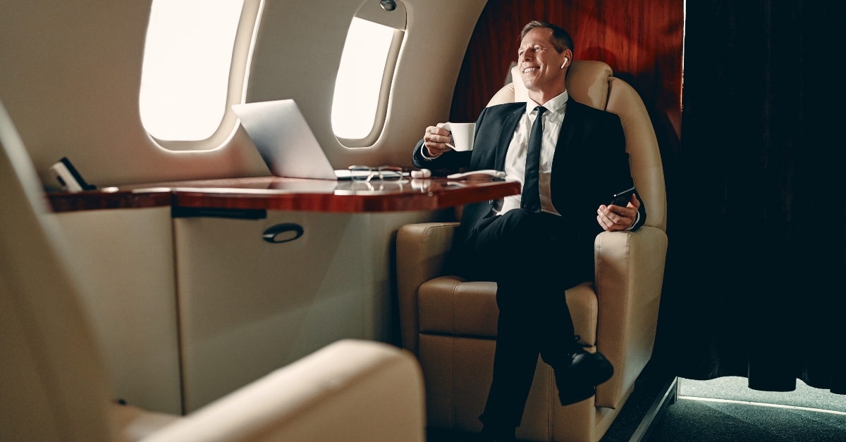 businessman in private jet