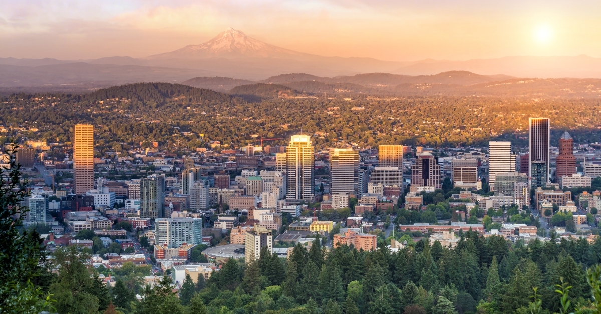 Downtown Portland Oregon at sunset