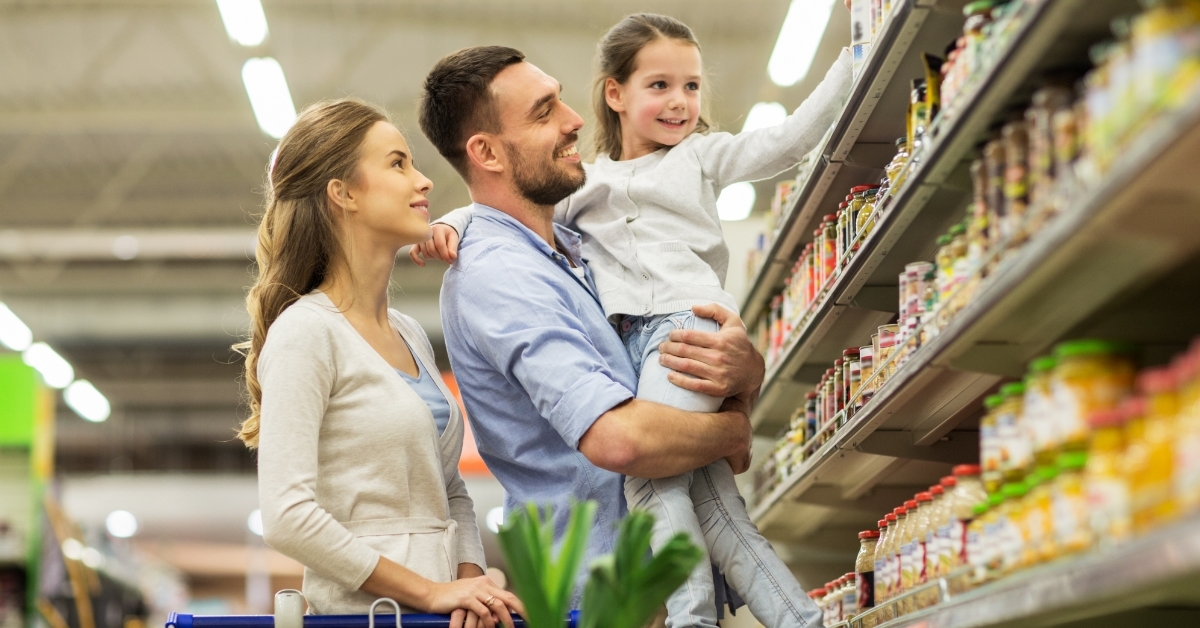 family shopping at grocery store