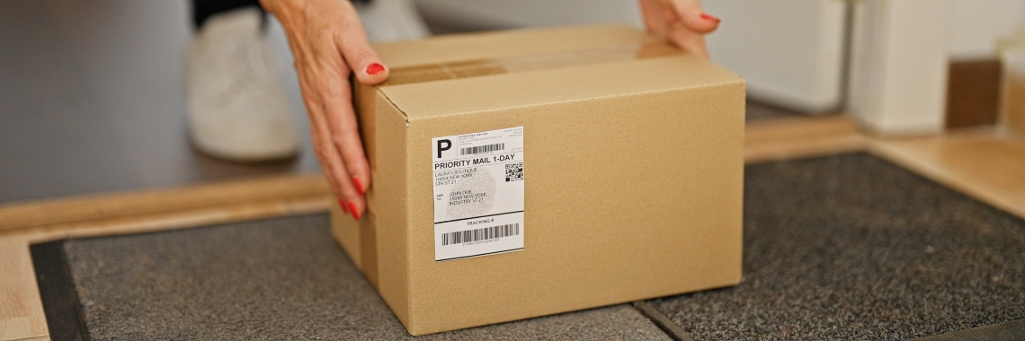 woman holding package at home