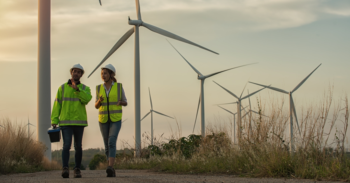 person and wind turbine