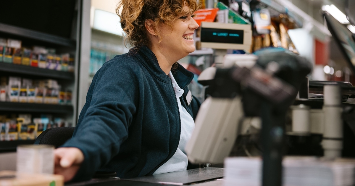 friendly supermarket cashier