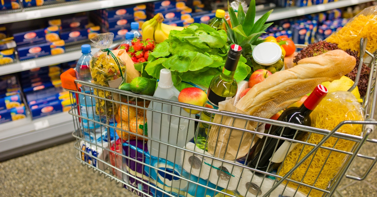 shopping cart with groceries