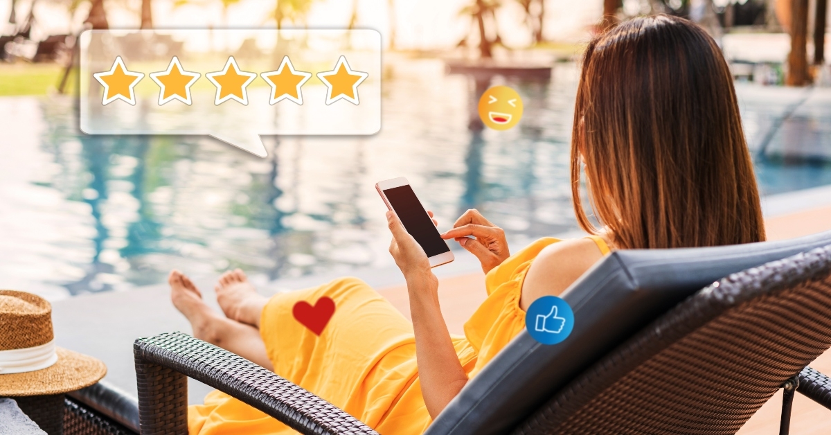 woman relaxing at resort pool