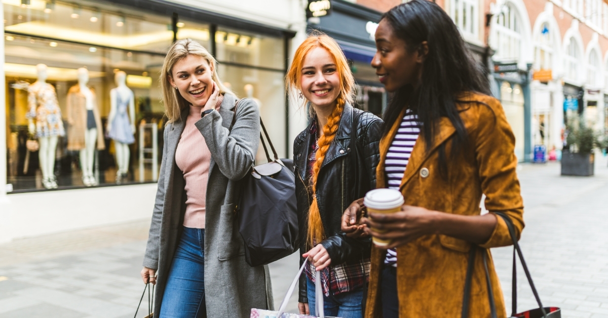 Girls shopping and walking in city