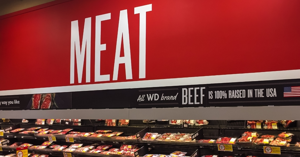 Fresh meat display at grocery store
