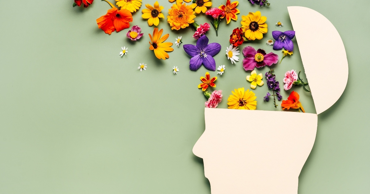 human head symbol and flowers