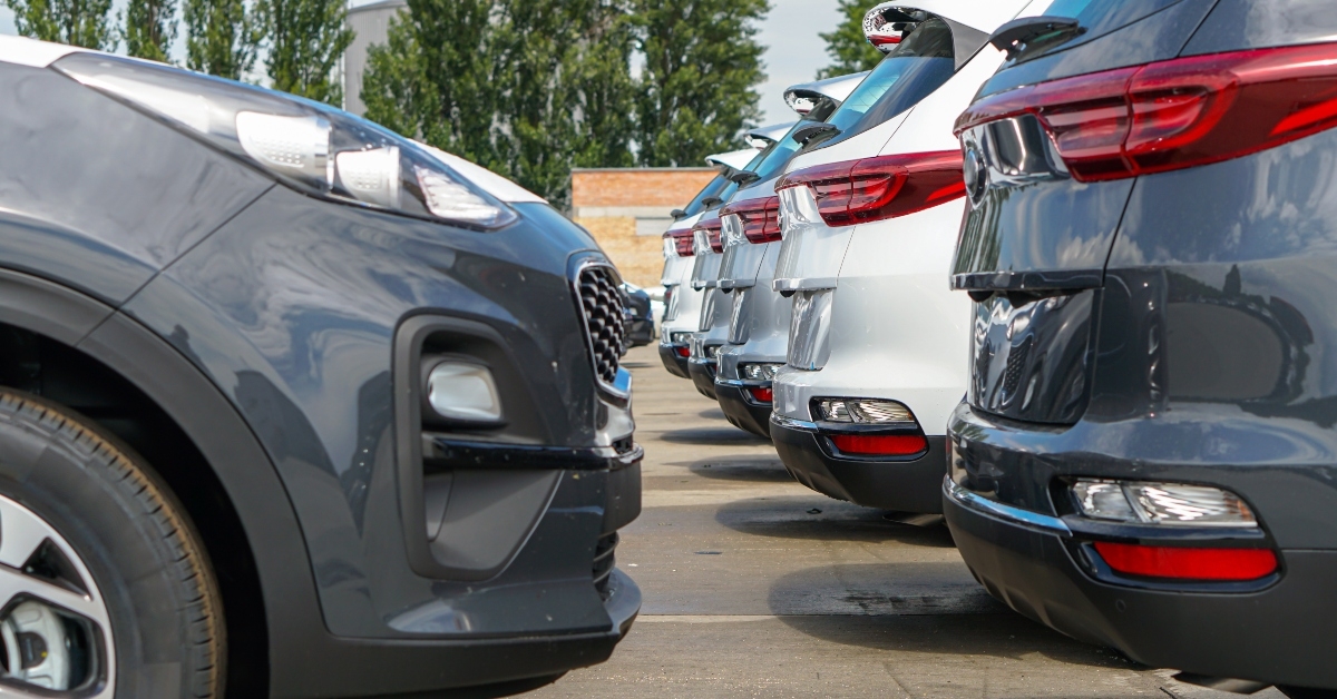 cars stand in the parking lot 