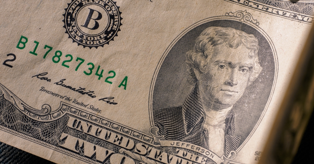 front of a two dollar bill